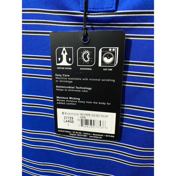 NEW - FOOTJOY Mens Golf Polo Shirt Trio Stripe Blue white Large - Picture 7 of 10